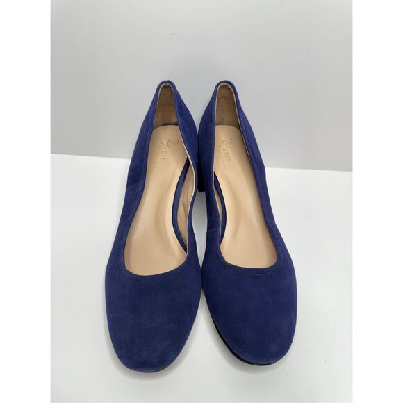 27 Edit Naturalizer Pumps Size 8.5 Wide Navy Blue Suede Leather Block Heel NEW - Picture 4 of 10